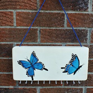 Hang it up! Hand painted holders for keys jewelry hair accessories "metallic blue butterfly"