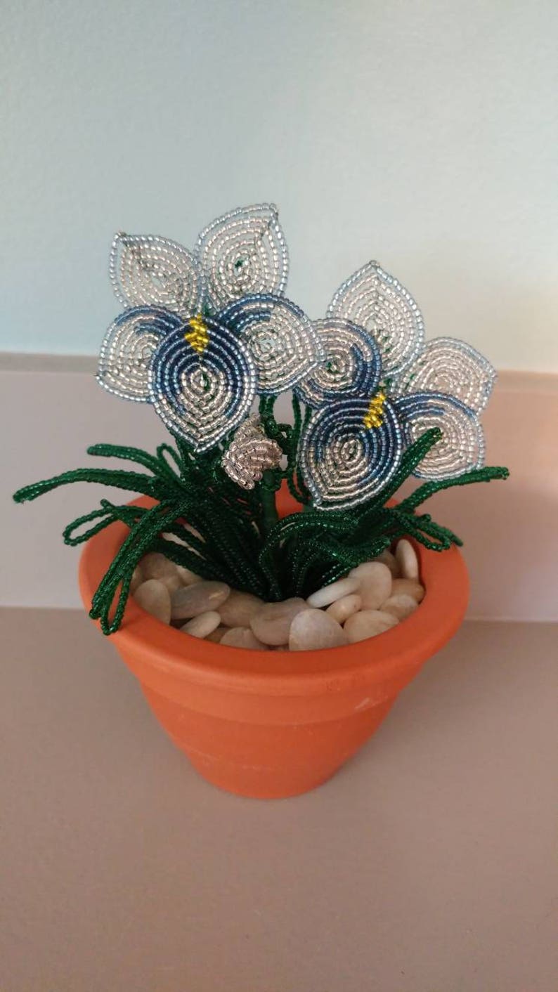 French beaded flowers Potted Pansy plant in clay pot 5 TO PICK Etsy