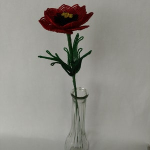 2 Handmade French beaded flowers red poppies poppy flower glass beads
