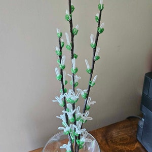 French beaded flowers forsythia stem white flower