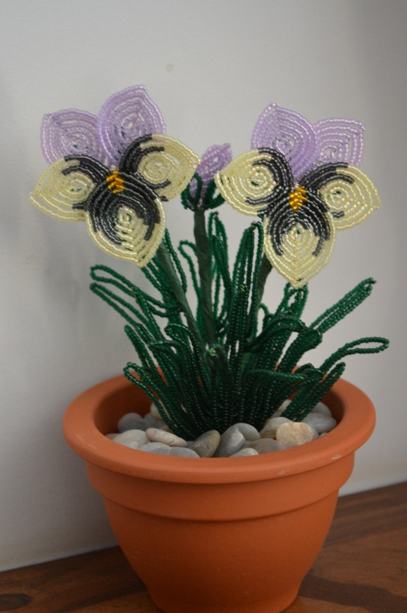 French beaded flowers Potted Pansy plant in clay pot 5 TO PICK Etsy