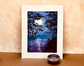 Night river Art print from original acrylic painting