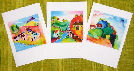 High quality metallic prints from original silk painting by Haiying Yang, 3 in a set - Scenery 04, DearmScape