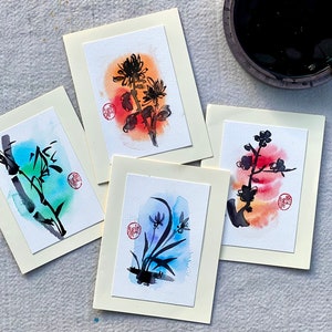 Original Chinese painting handmade cards, Set of four