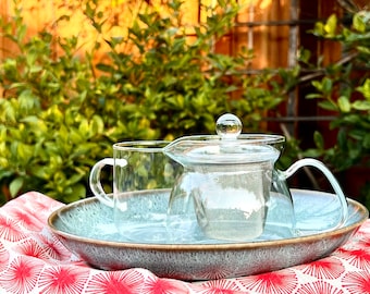Heat resist glass teapot and cup set with infuser drainer