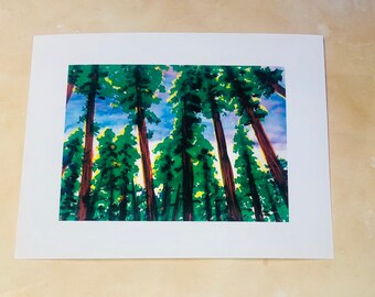 Art print of orignal watercolor painting Redwood forest