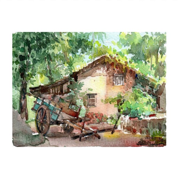 Rustic cottage art print from original watercolor by Haiou Yang, my sister