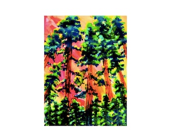 80K sub specialArt print of orignal watercolor painting redwood trees