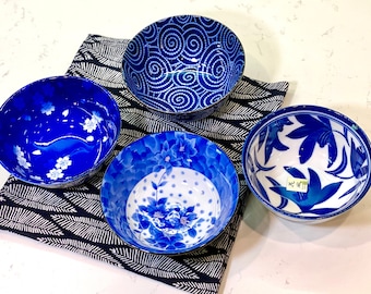 Japanese royal blue bowl for rice, cookie, trinkets