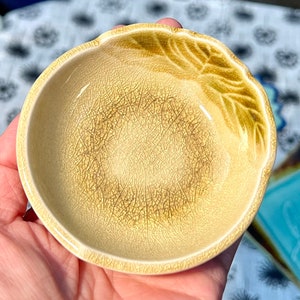 Yellow mustard colored Hand painted Fine China mini dish with for dipping sauce, trinket etc made in Japan.
