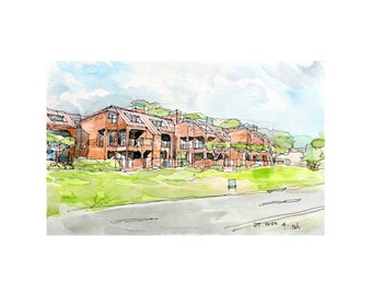 Sausalito early spring art print from original watercolor by Haiou Yang