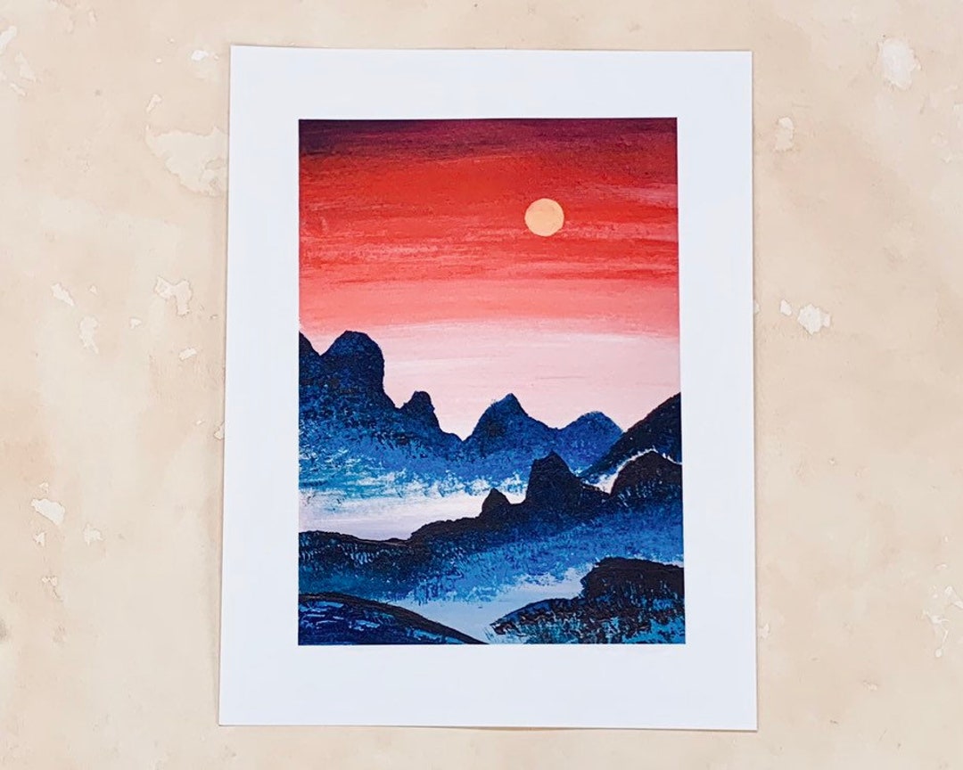 Art Print of Original Acrylic Painting Sun Rise Over Blue