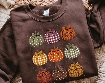 Pumpkin Bow Sweatshirt, Gingham Polka Dot Pumpkin Sweater, Leopard Pumpkin Crewneck, Cute Coquette Fall Sweater for Women, Cozy Season Shirt