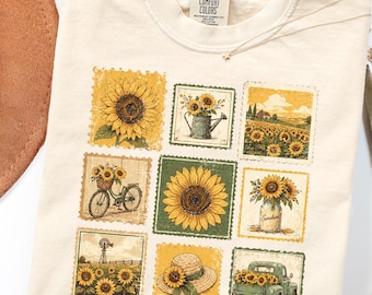 Vintage Sunflower Comfort Colors® Shirt, Retro Stamp Sunflower Tshirt for Women, Cute Flower Summer Tee, Gift for Sunflower Lovers, Farm Top