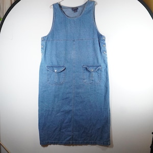vintage denim teacher dress Vintage 90s Denim Jumper Size 12 Teacher Maxi Dress Cottagecore MomCore Relaxed