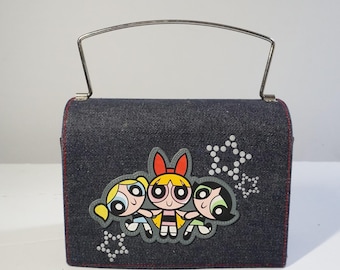 Vintage Powerpuff Girls Denim Mini Top Handle Bag Cartoon Network Y2K Purse