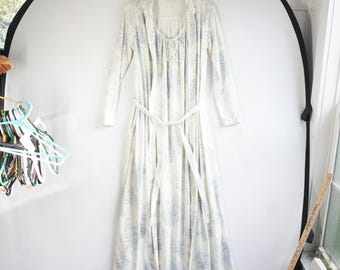 Vintage Travel-Lite Blue Floral Toile Robe Nightgown Set White S Golden Girls