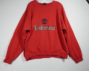 VTG 90s Timberland Weathergear Mens XL Red Embroidered Logo Crewneck Sweatshirt