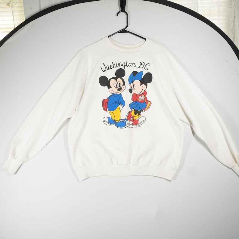 Disney Sweatshirt Women XL White Mickey Minnie Mouse Washington DC Vintage 80s image 1