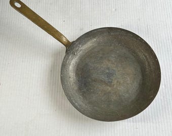 VTG Hammered Copper Skillet Tin Lined Brass Handle 11 Inch Frying Pan