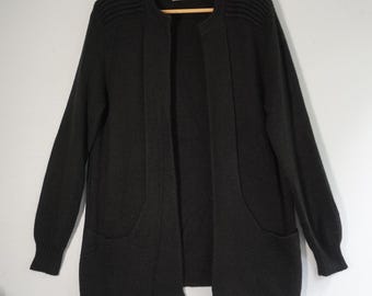 VTG Peruvian Link Alpaca Cardigan Knit Open Front Pockets Black S Cozy Lagenlook