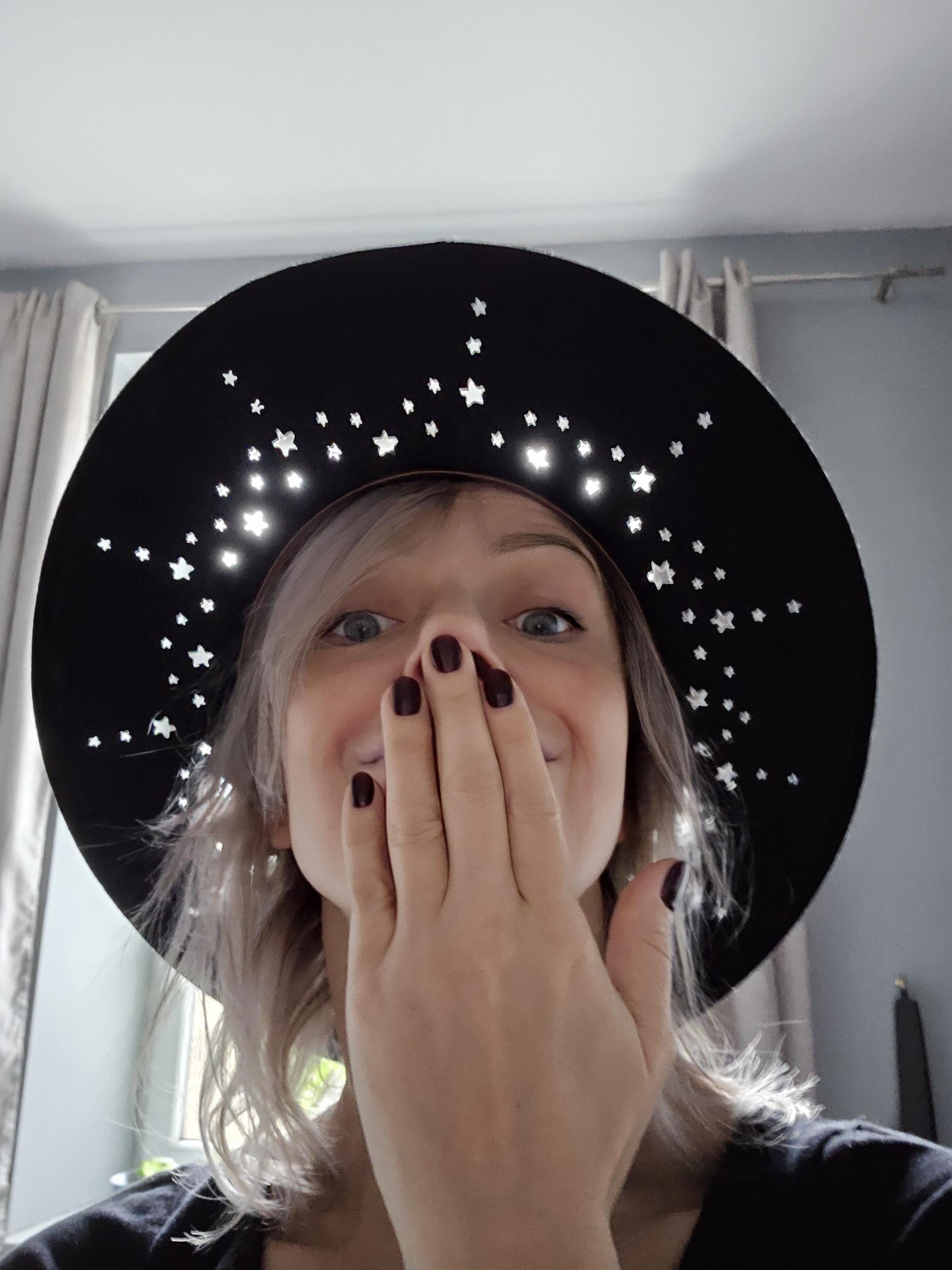 Wool Felt Fedora Hat – Black Autumn Design With Star Cutouts  display picture 2