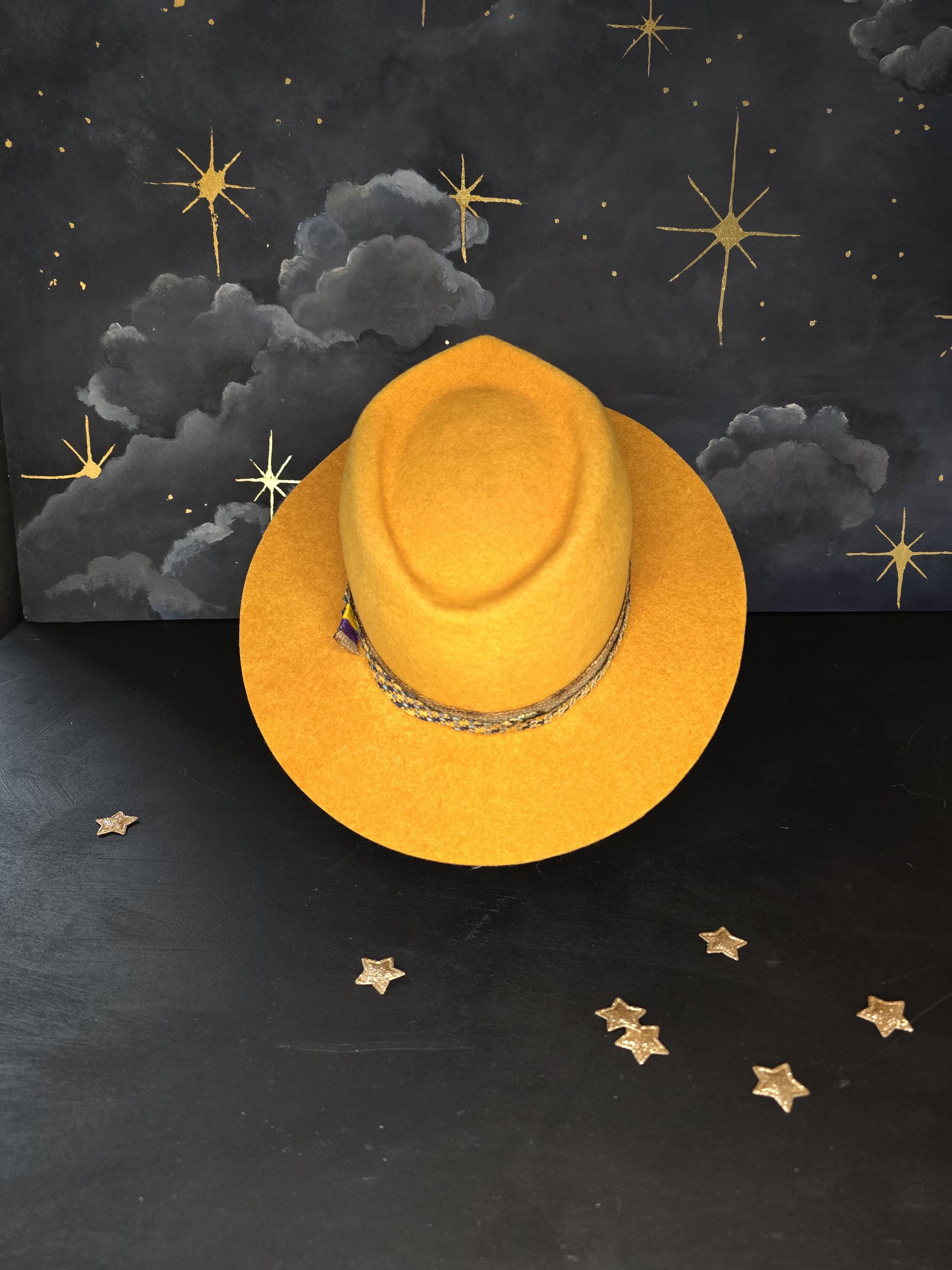 Yellow Wool Felt Hat, Fedora Hat, Summer Hat Finished With Silk and