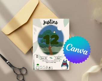 Editable Totoro birthday party invitation, My neighbor Totoro birthday party invitation