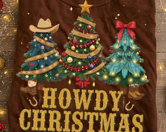 Retro Howdy Christmas Png, Trendy Western Christmas Tree Png, heckered Star Leopard Letters Christmas png, Coquette Merry Christmas png,