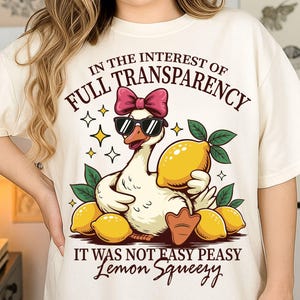 Funny Duck Lemon Shirt PNG: Kawaii Clipart with Bow & Sunglasses (Digital Download