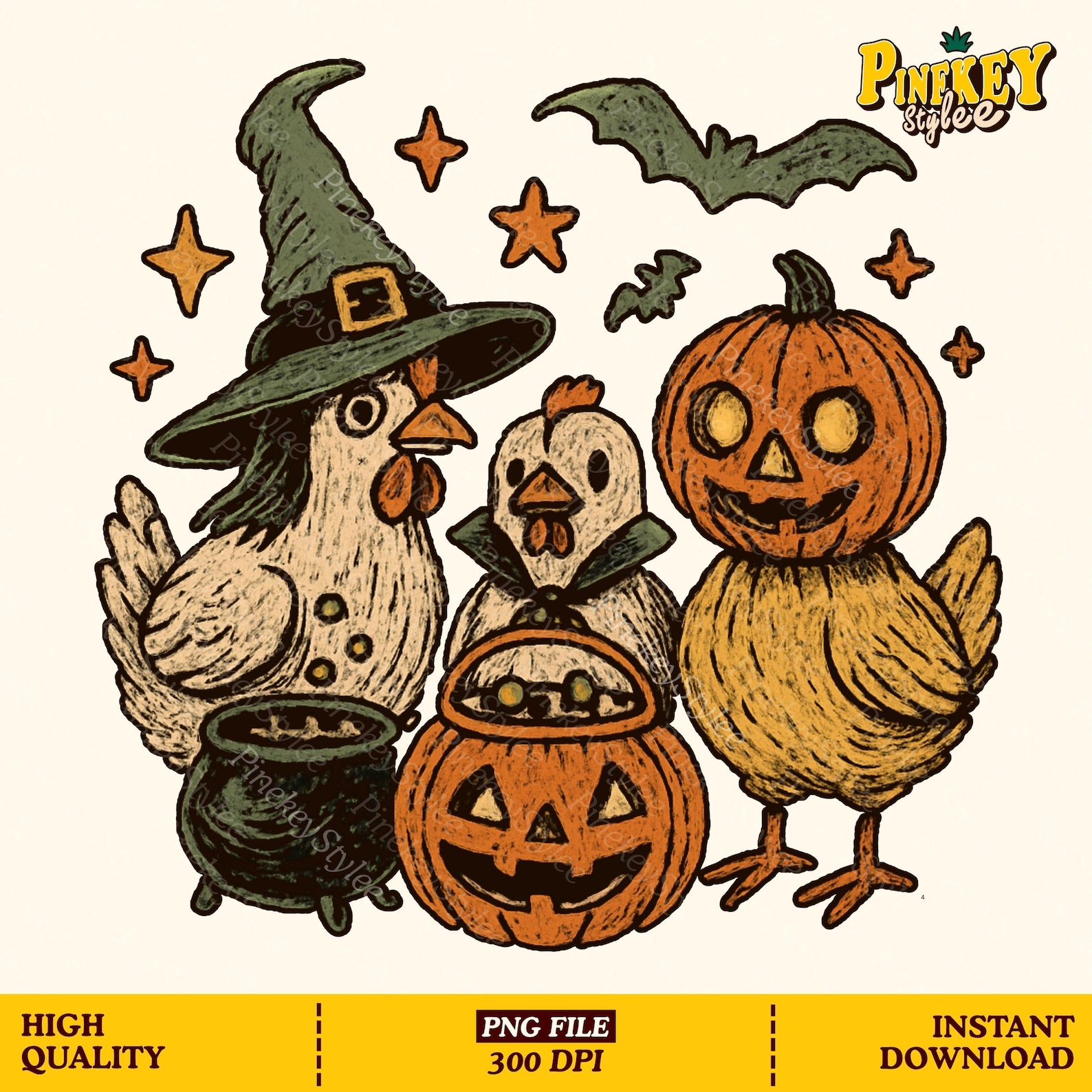 Retro Halloween Chicken PNG: Chick or Treat Graphic (digital Download ...