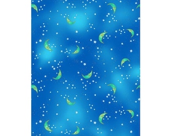 NEW Laurel Burch Celestial Magic Moons Blue Metallic 1 Yard