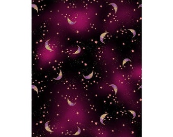 NEW Laurel Burch Celestial Magic Moons Black Metallic 1 Yard