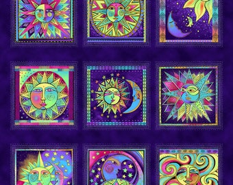 NEW Laurel Burch Celestial Magic 6" Blocks Dark Purple Metallic Panel