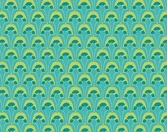 Picadilly Circle Teal Blue Scallops Fabric 1 Yard