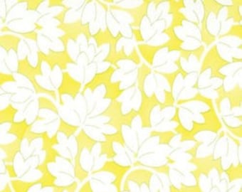 Happy White Leaves on Bright Yellow Fabric 1 Yard