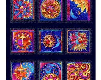 NEW Laurel Burch Celestial Magic 6" Blocks Navy Blue Metallic Panel