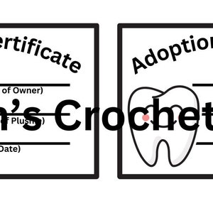 Cartes PDF de certification d'adoption de fée des dents pour peluches au crochet, 8 par feuille