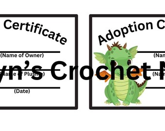 Dragon Adoption Certification PDF Cards For Crochet Plushies 8 Per Sheet