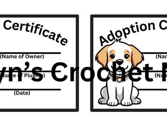 Dog Adoption Certification PDF Cards For Crochet Plushies 8 Per Sheet