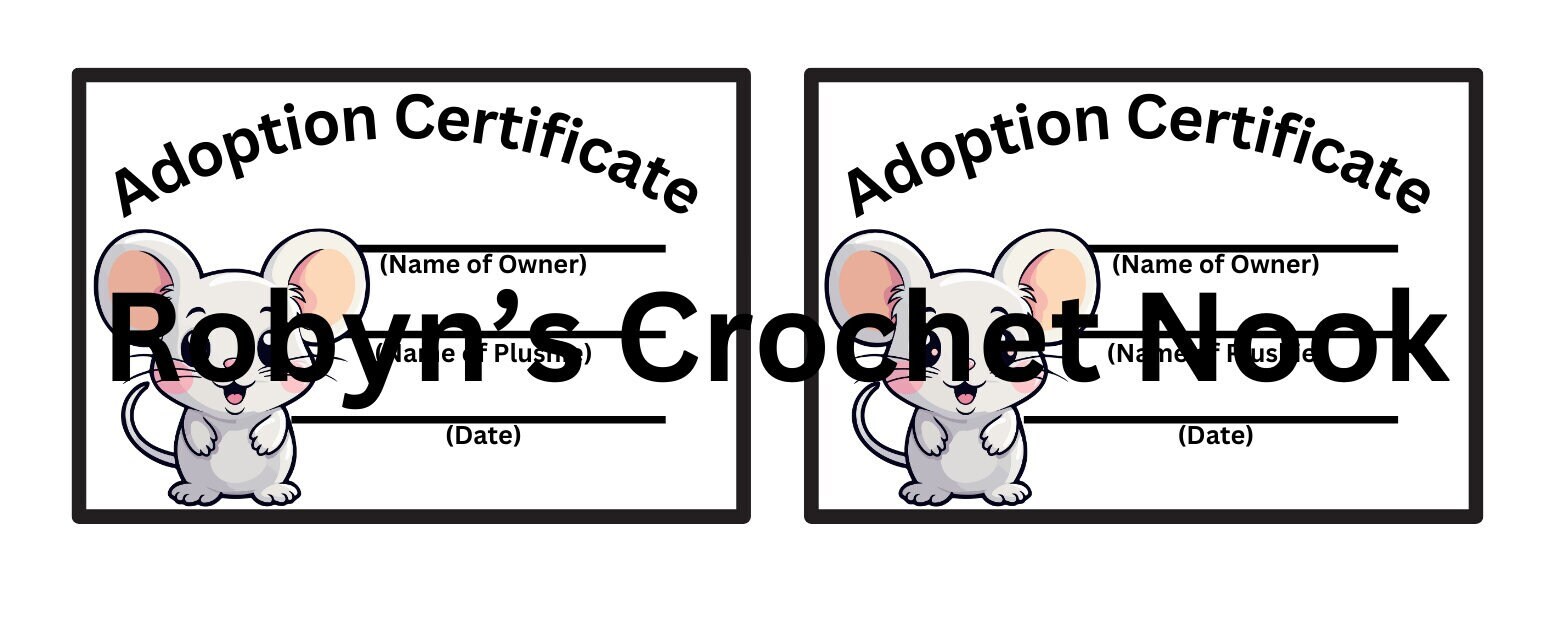 Mouse Rescue Medal Mouse Adoption Certification PDF Cards for Crochet Plushies 8 per Sheet ...
