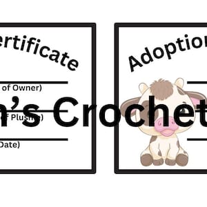 Cow Adoption Certification PDF Cards For Crochet Plushies 8 Per Sheet