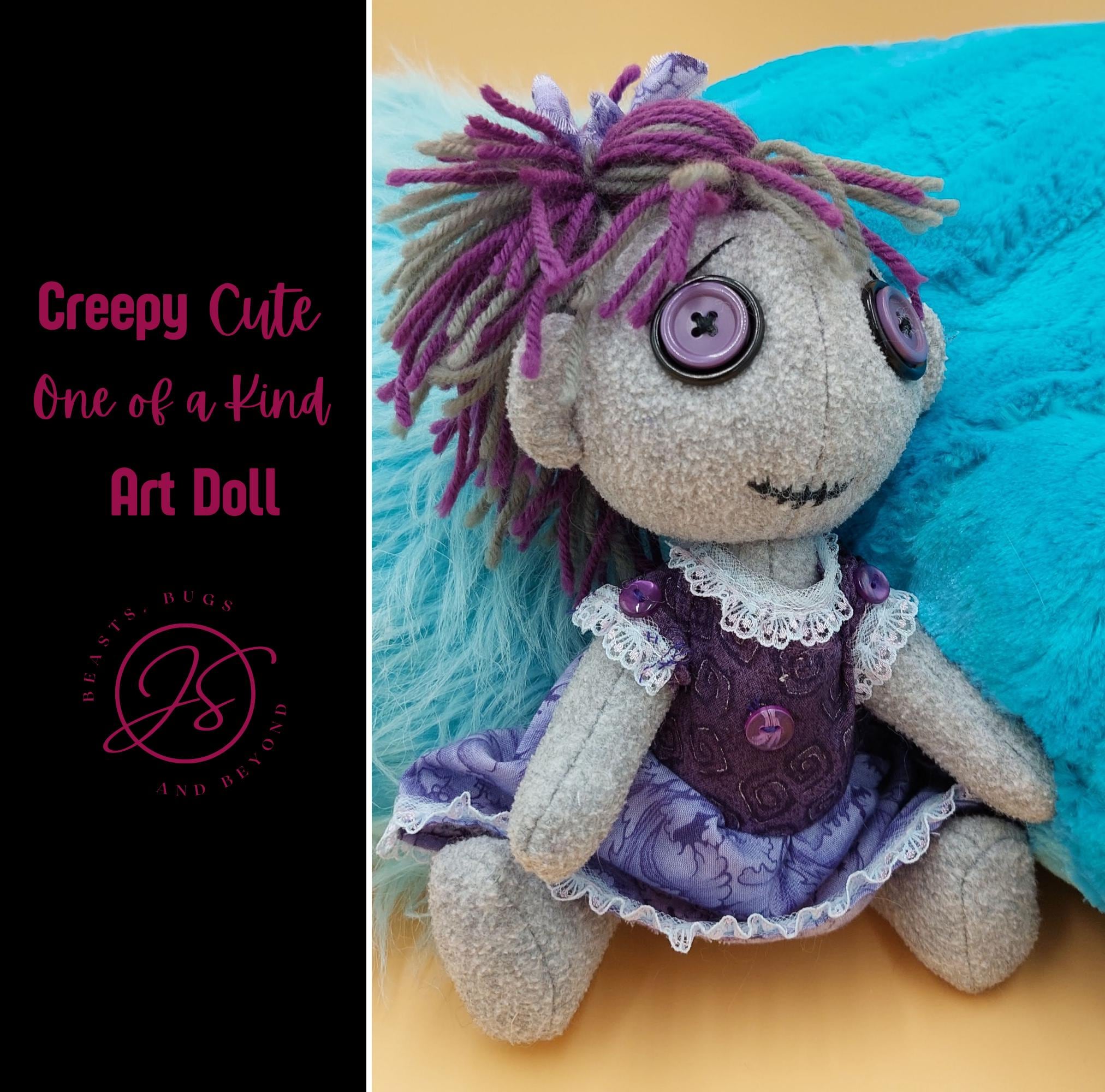 OOAK Creepy Cute Pastel Goth Rag Doll - Handmade Poseable Gothic Horror ...