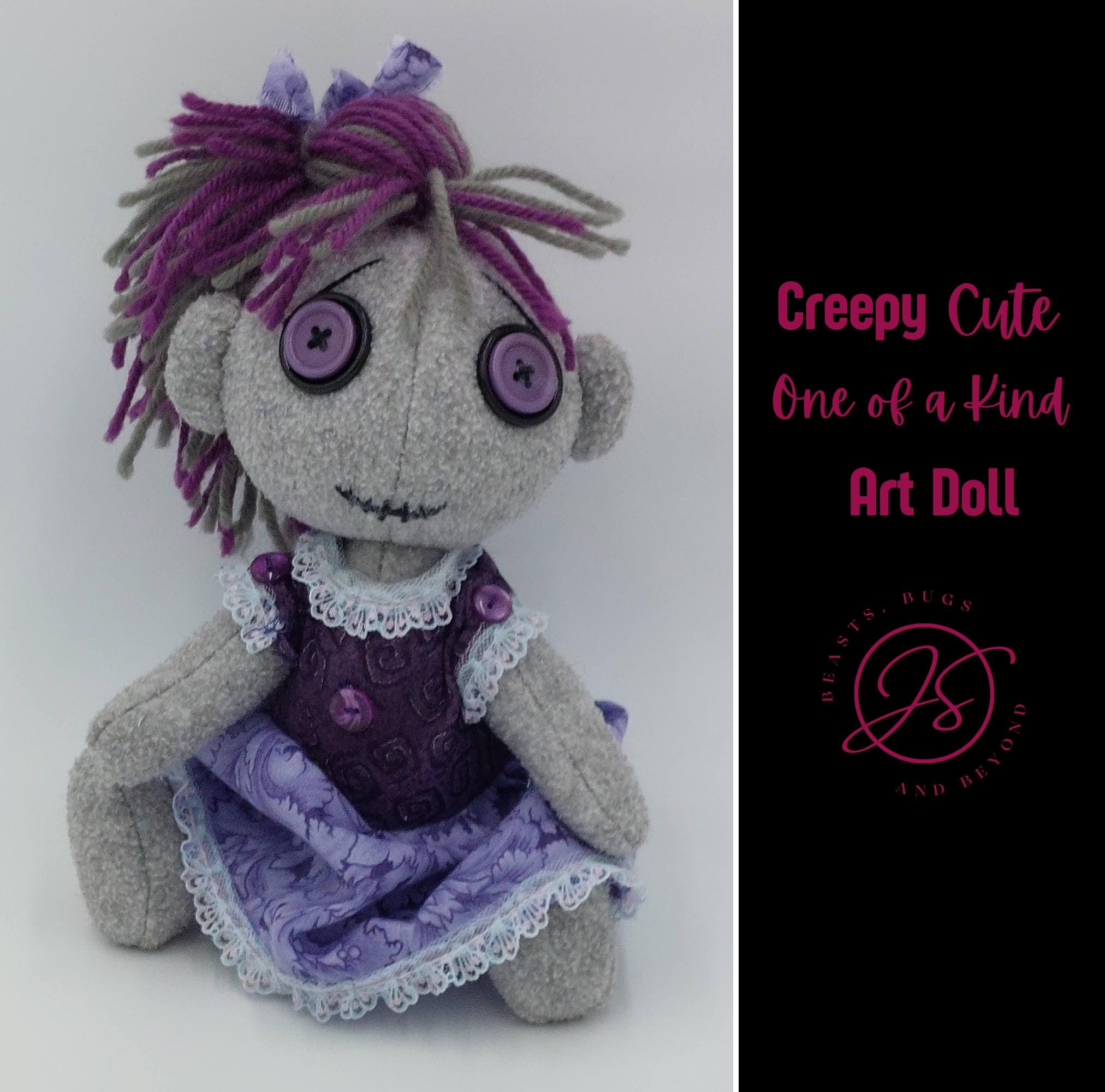 OOAK Creepy Cute Pastel Goth Rag Doll - Handmade Poseable Gothic Horror ...