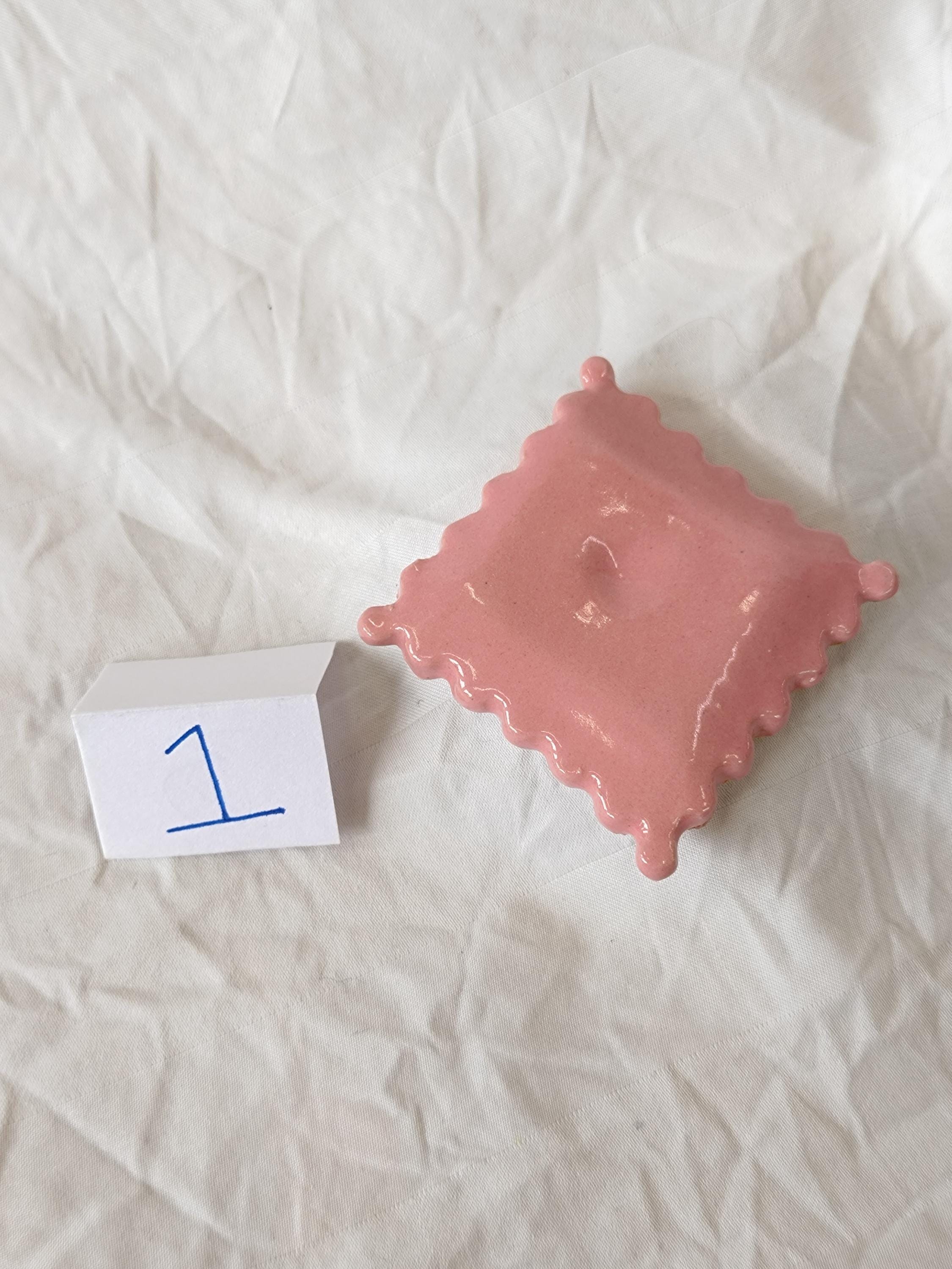 Ceramic Ravioli Spoon Rest - Handmade Studio Pottery Pasta Gift Pink White