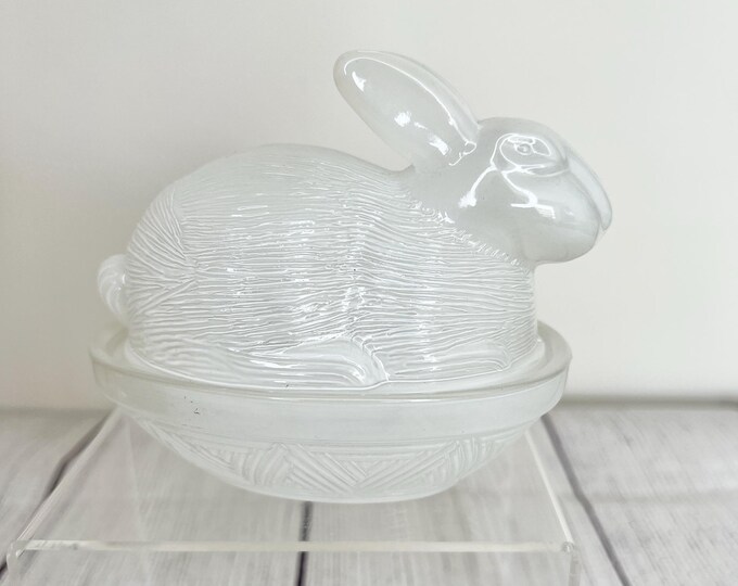 Vintage Opaque Milk Glass White Bunny on A Nest - Etsy
