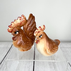 Vintage Ceramic Rooster and Hen Salt and Pepper Shakers