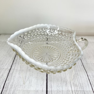Vintage Fenton Moonstone Hobnail Heart Shaped Opalescent Glass Dish