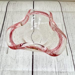 Small Art Glass Bullicante Pink Rimmed Glass Bowl Trinket Dish