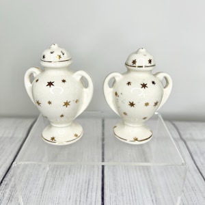 Vintage White and Gold Ceramic Salt and Pepper Set - Japan